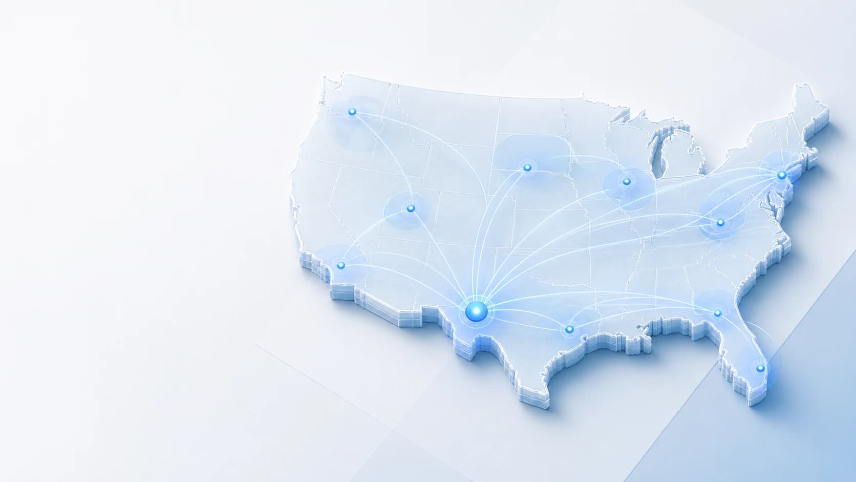 Illustrative national map with connected points, representing a network of capital relationships.